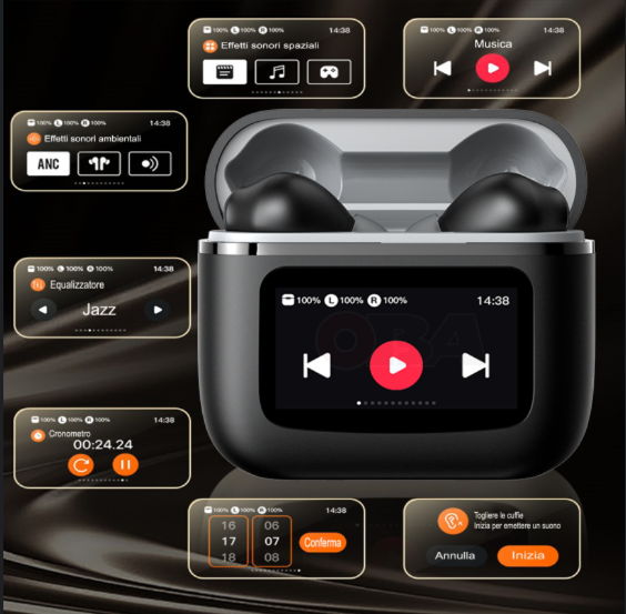 Earphones 5.3 Wireless In Ear Stereo ENC ANC Noise Cancellation, LCD Color IPX5 Waterproof